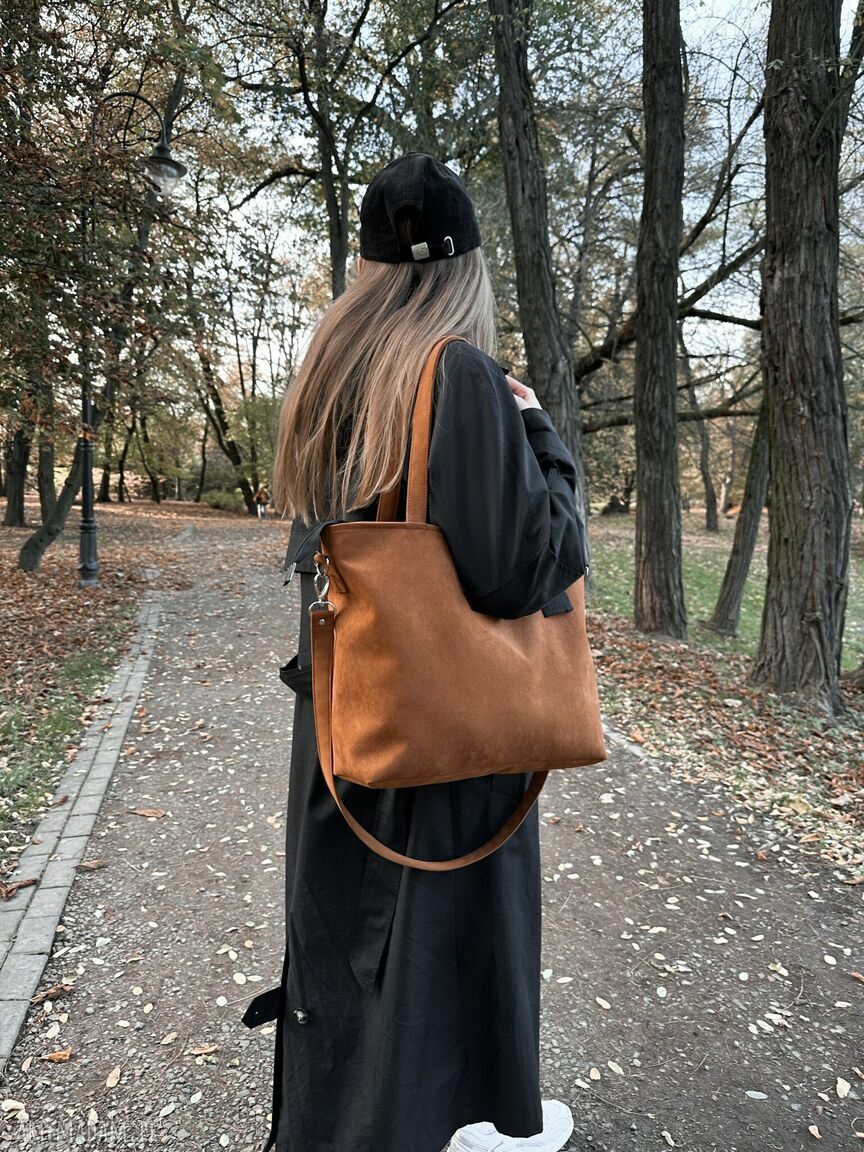 Torba Minimal Ginger M na zamek - ruda brązowa na ramię