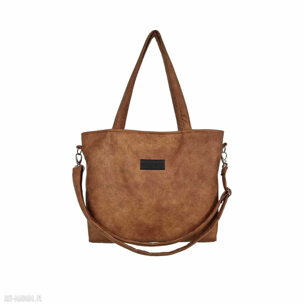 Torba Minimal M Carmel - karmelowa shopper na ramię z miejscem na laptop A4