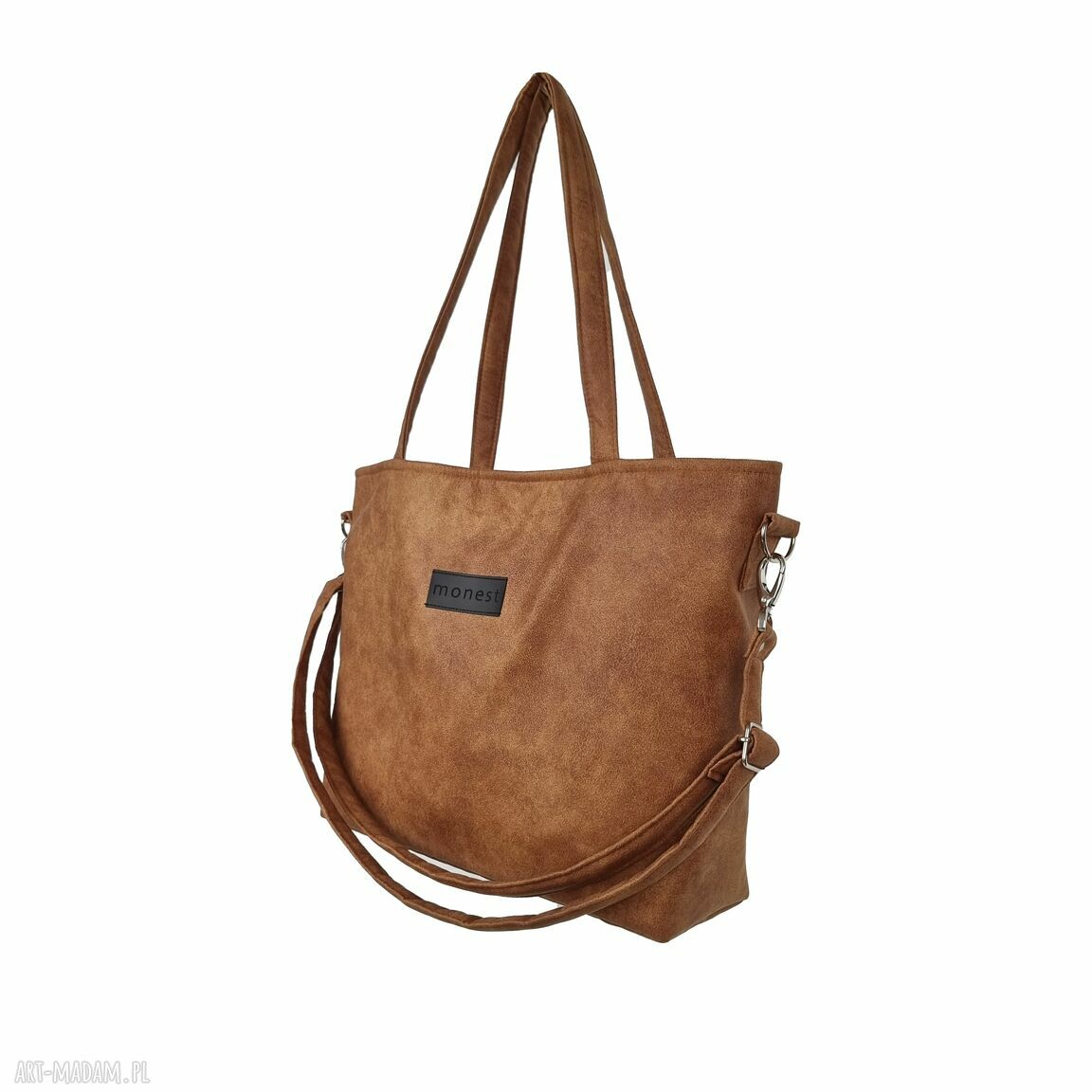 Torba Minimal M Carmel - karmelowa shopper na ramię z miejscem na laptop A4