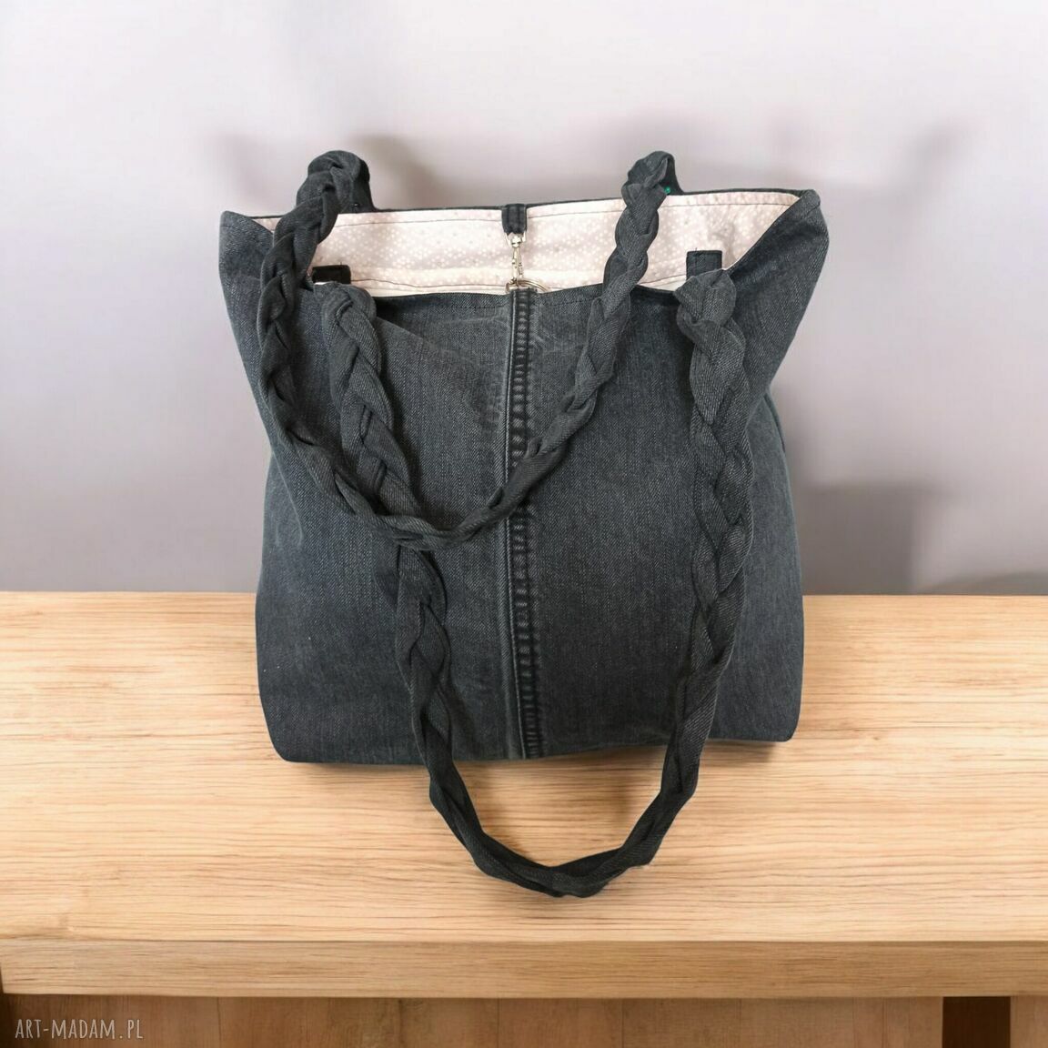 Torba na ramię Blue Collection Clara - jeansowa shopperka A4 grafitowa