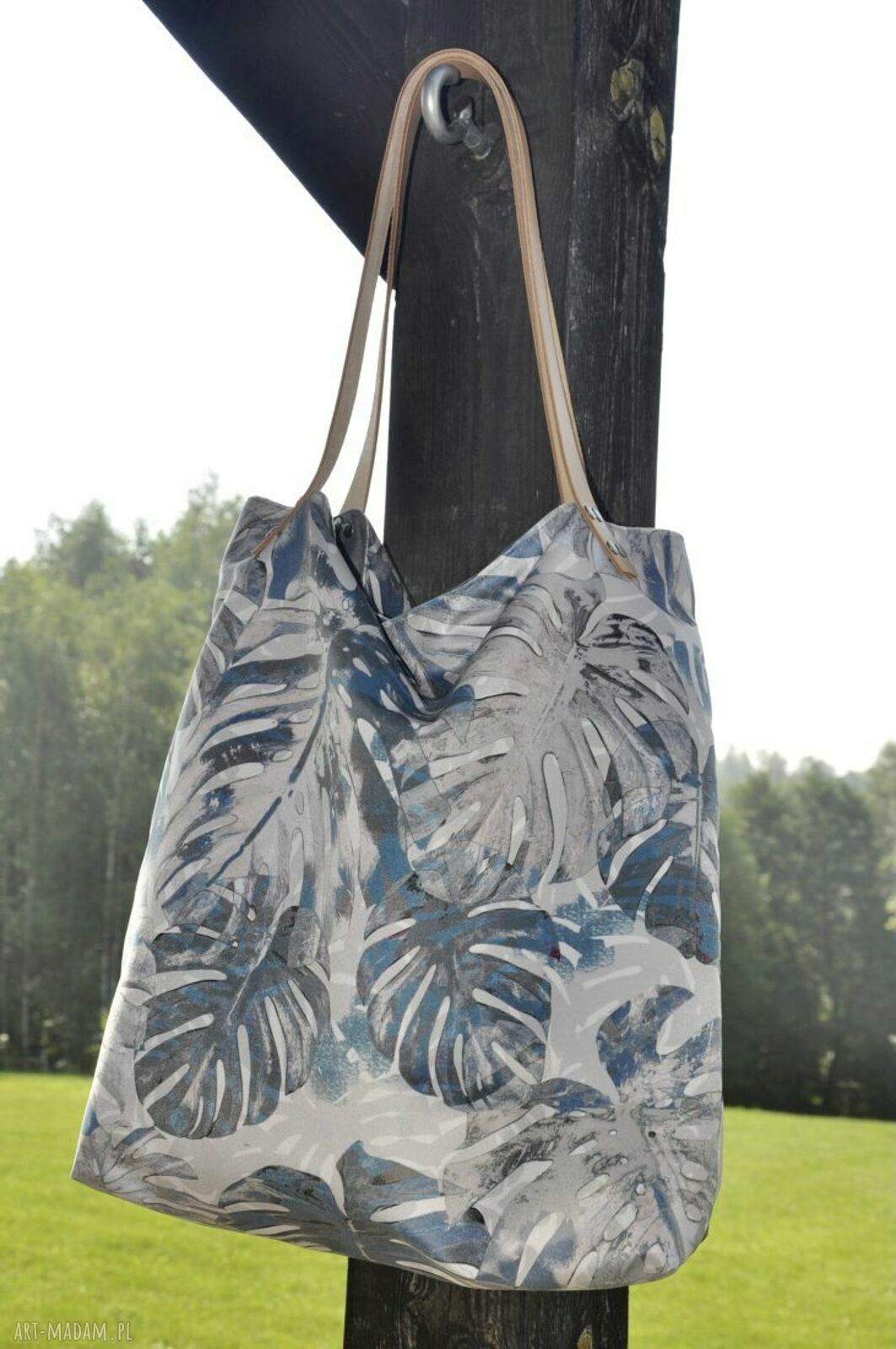 Duża torba na ramię XXL z weluru - print monstera
