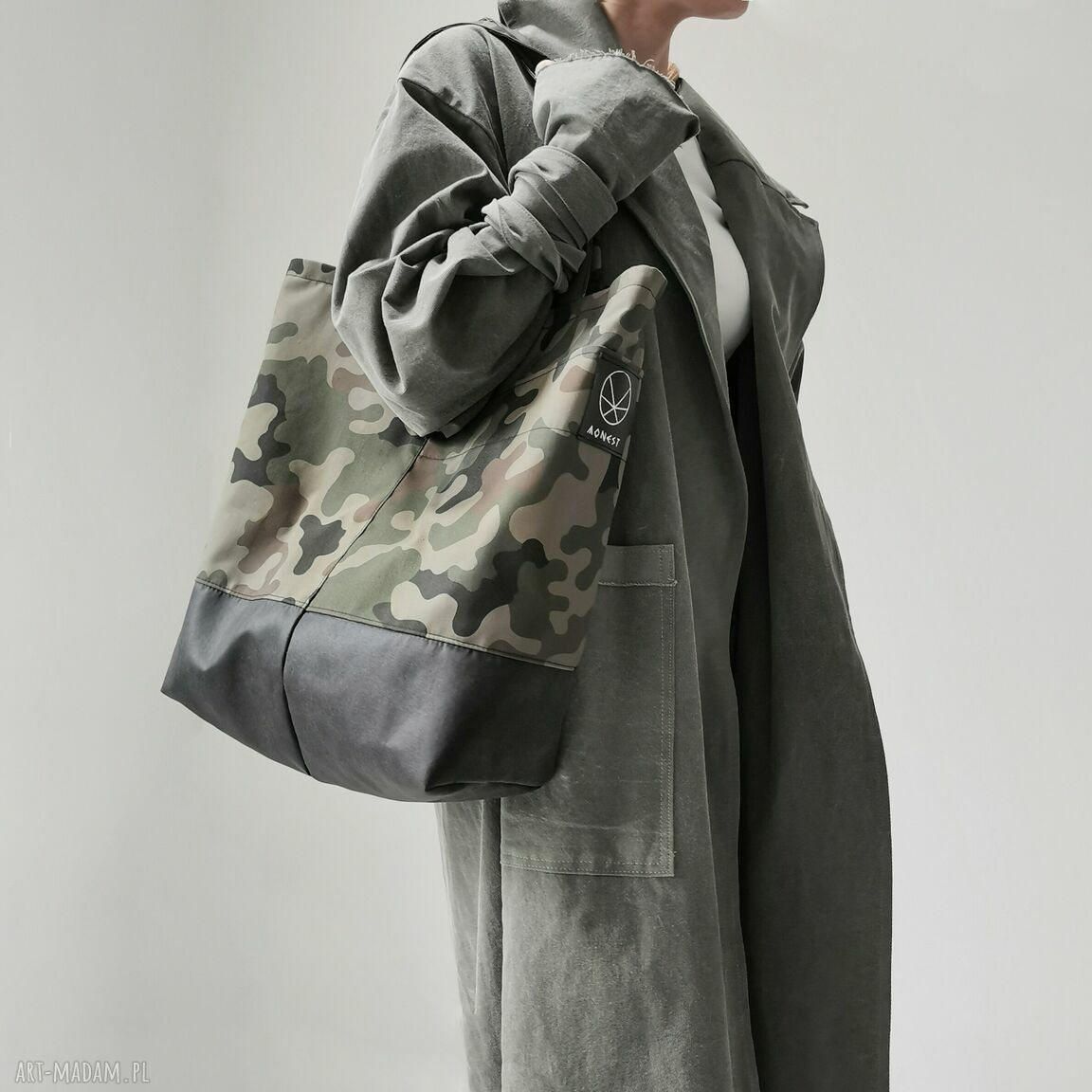 Pojemna torba moro shopper na zamek - praktyczna na ramię Monest atelier