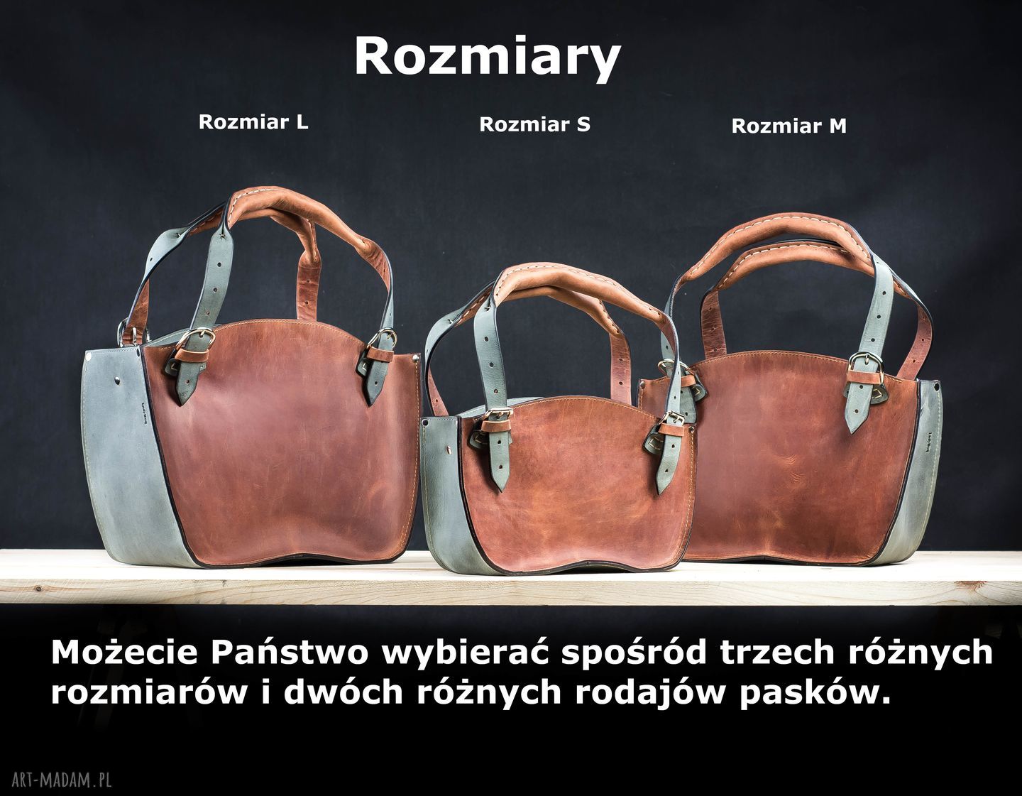 Kuferek z naturalnej skóry na ramię - rudy i szary, rozmiar S