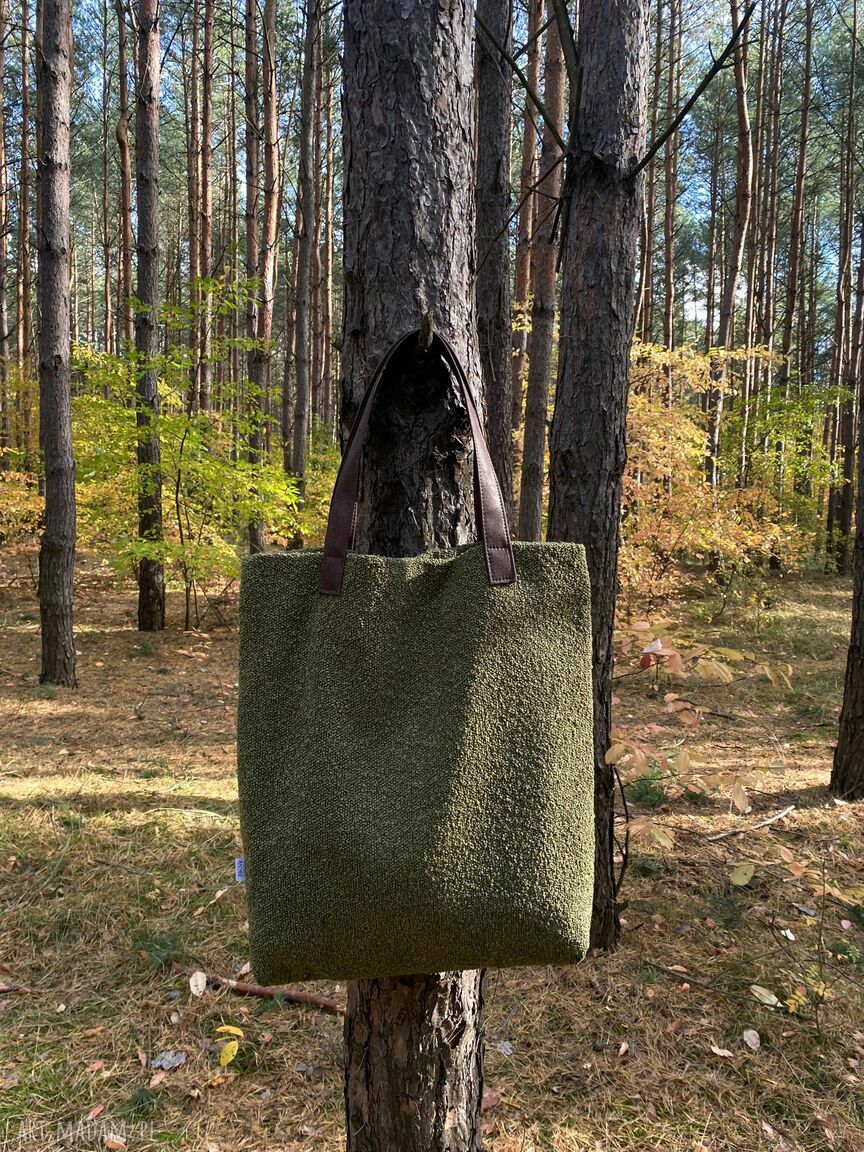 Torba na ramię Mr. M Boucle Oliwka - uszy ze skóry naturalnej