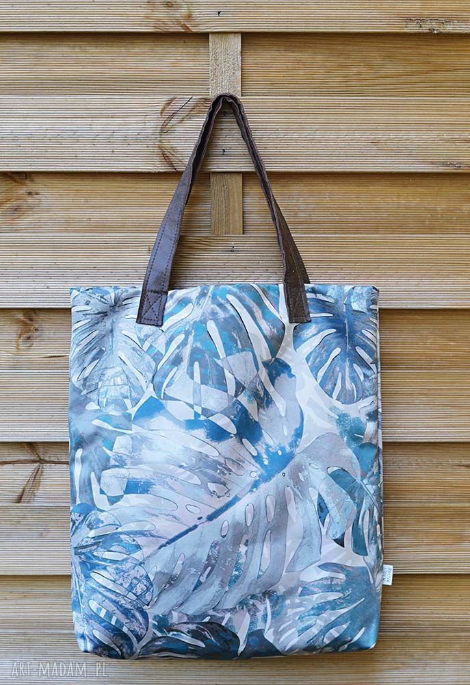 Torba Mr M Monstera Blue z naturalną skórą - shopper na ramię