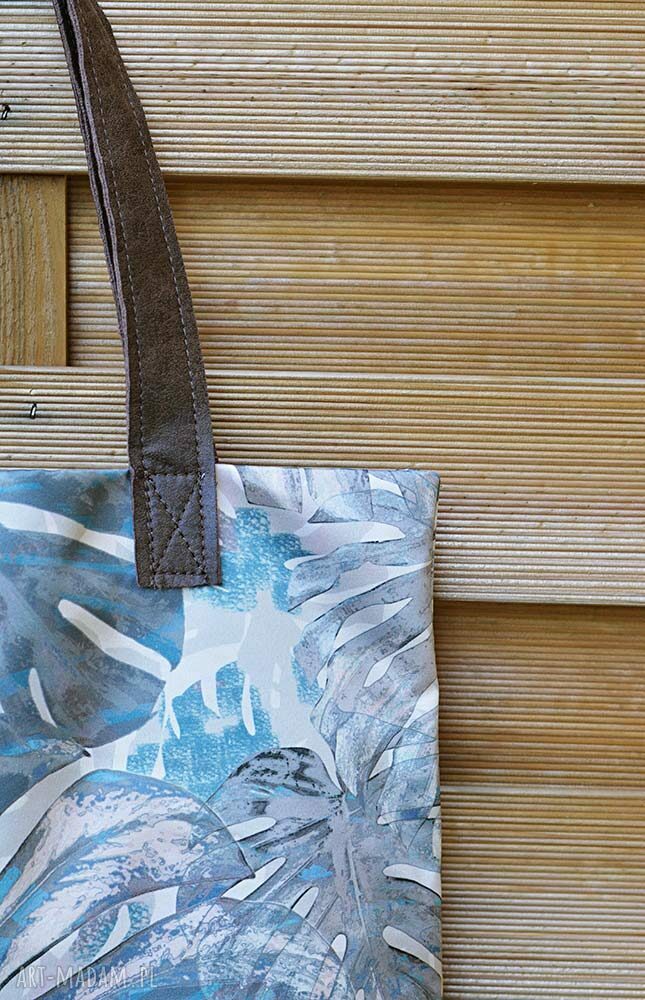 Torba Mr M Monstera Blue z naturalną skórą - shopper na ramię