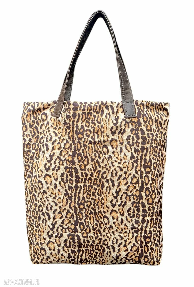 Pojemna torba shopper w panterkę z uszami ze skóry naturalnej