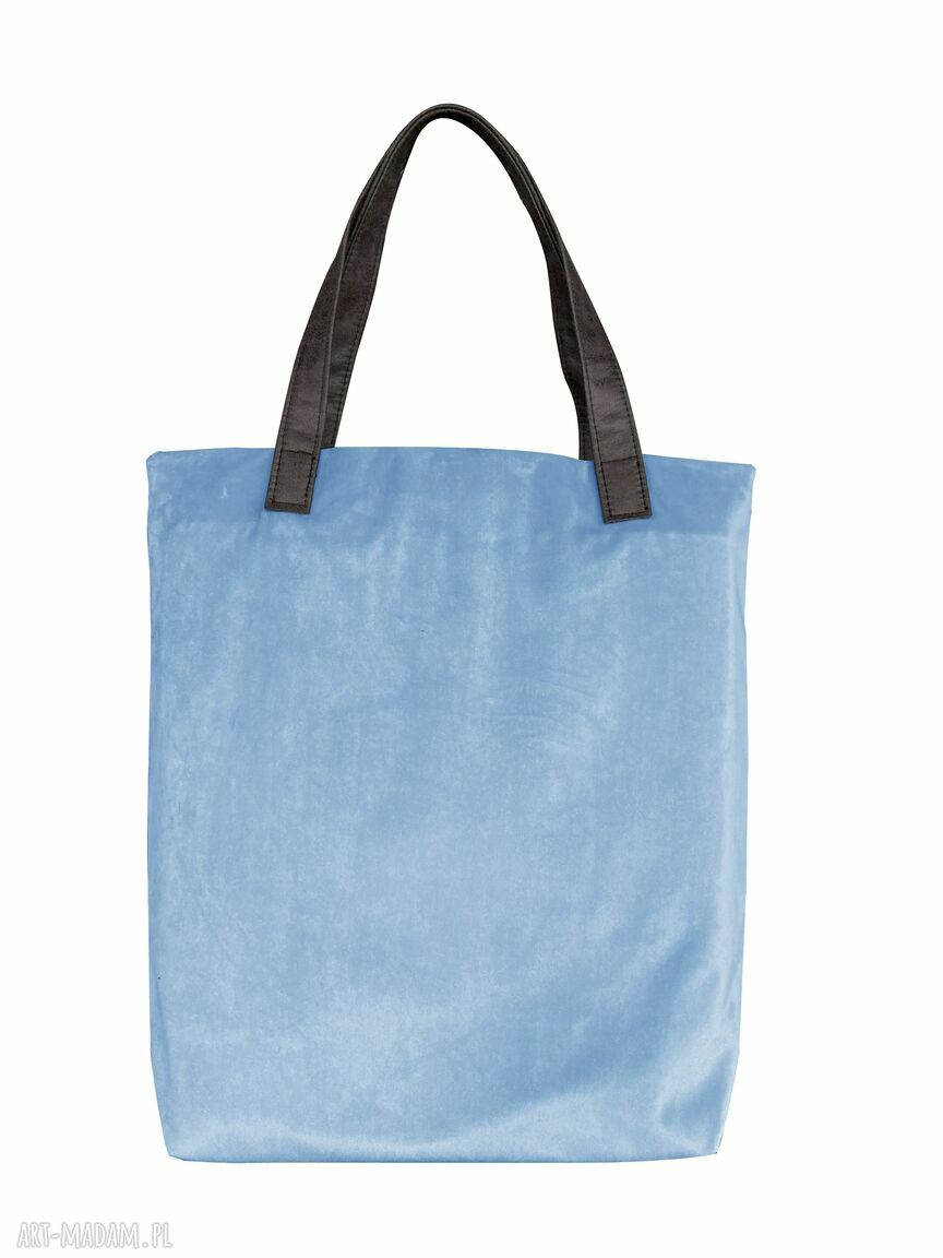 Błękitna torba shopper na ramię Mr. M Velvet - uszy ze skóry naturalnej