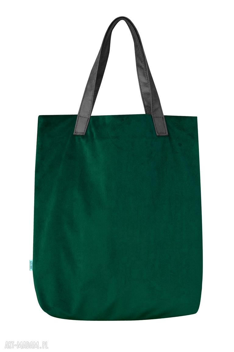 Torba Mr. M Velvet w butelkowej zieleni - elegancki shopper na ramię z naturalnymi uszami