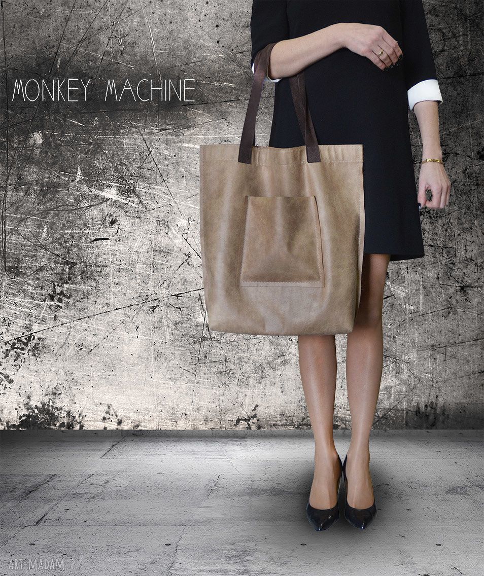 Torba na ramię Mr M Vintage cappuccino - skóra naturalna handmade shopper