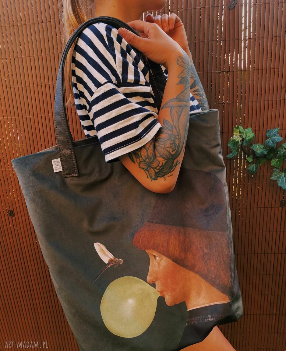Duża torba shopper na ramię w butelkowej zieleni - uszy z naturalnej skóry (Ravenart)
