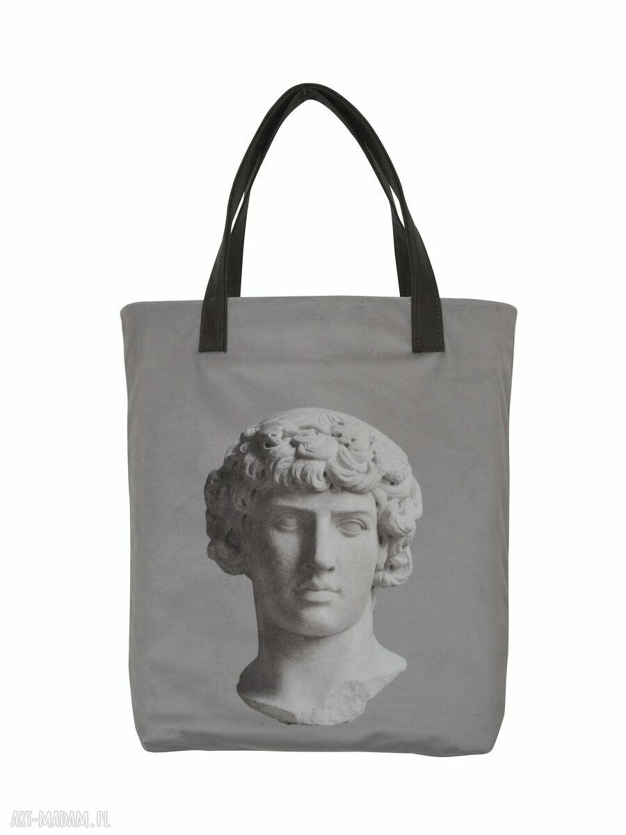 Torba na ramię shopper Mr. m x Ravenart „David” - szara, uszy ze skóry naturalnej