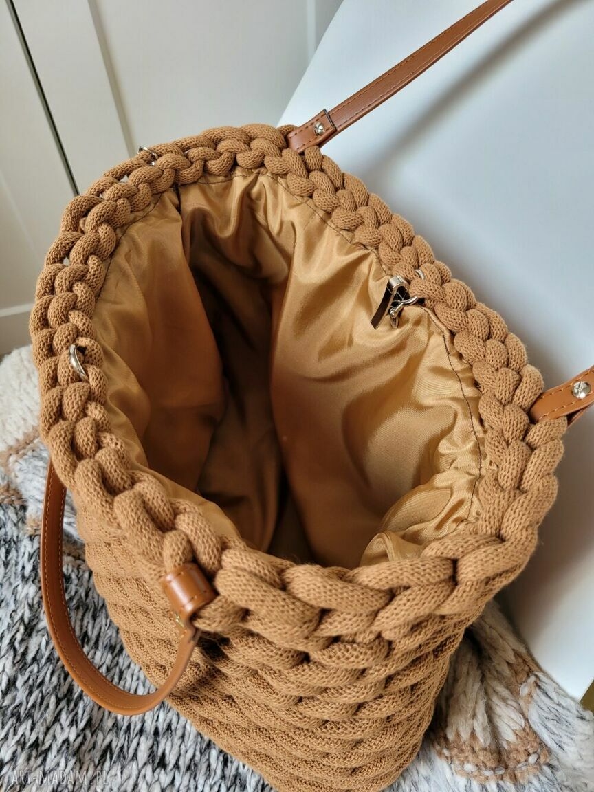 Duża torba na ramię Boho Wave bag - karmelowa z sznurka bawełnianego
