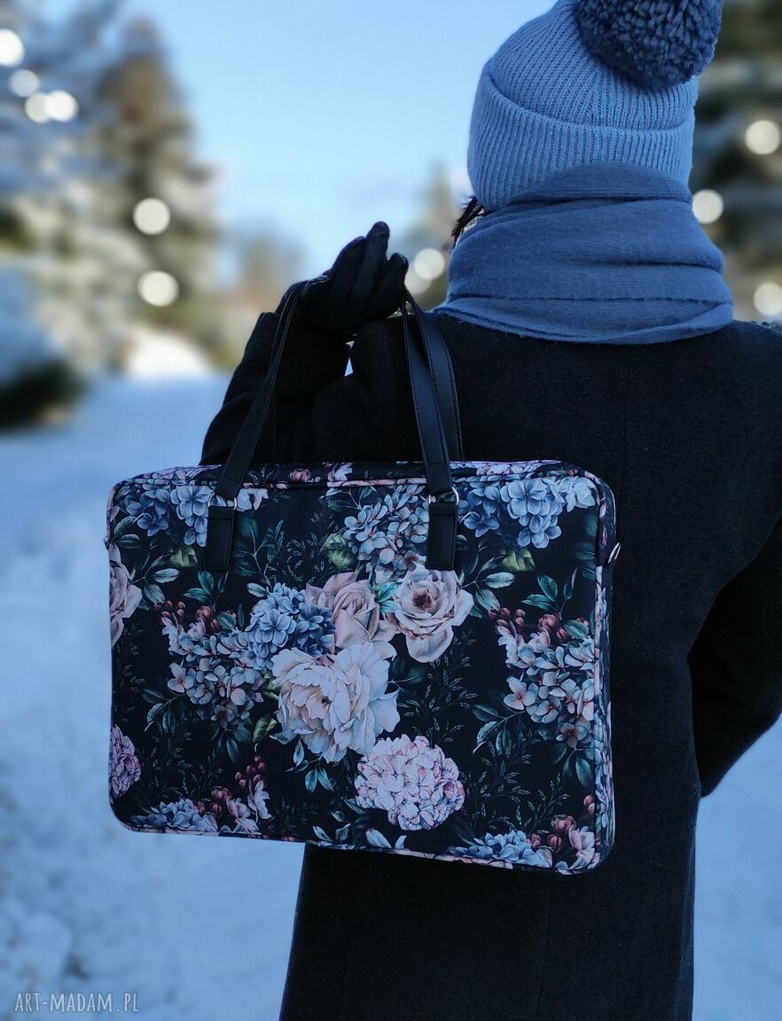 Torba na laptop 15,6 - kwiaty - elegancka aktówka handmade