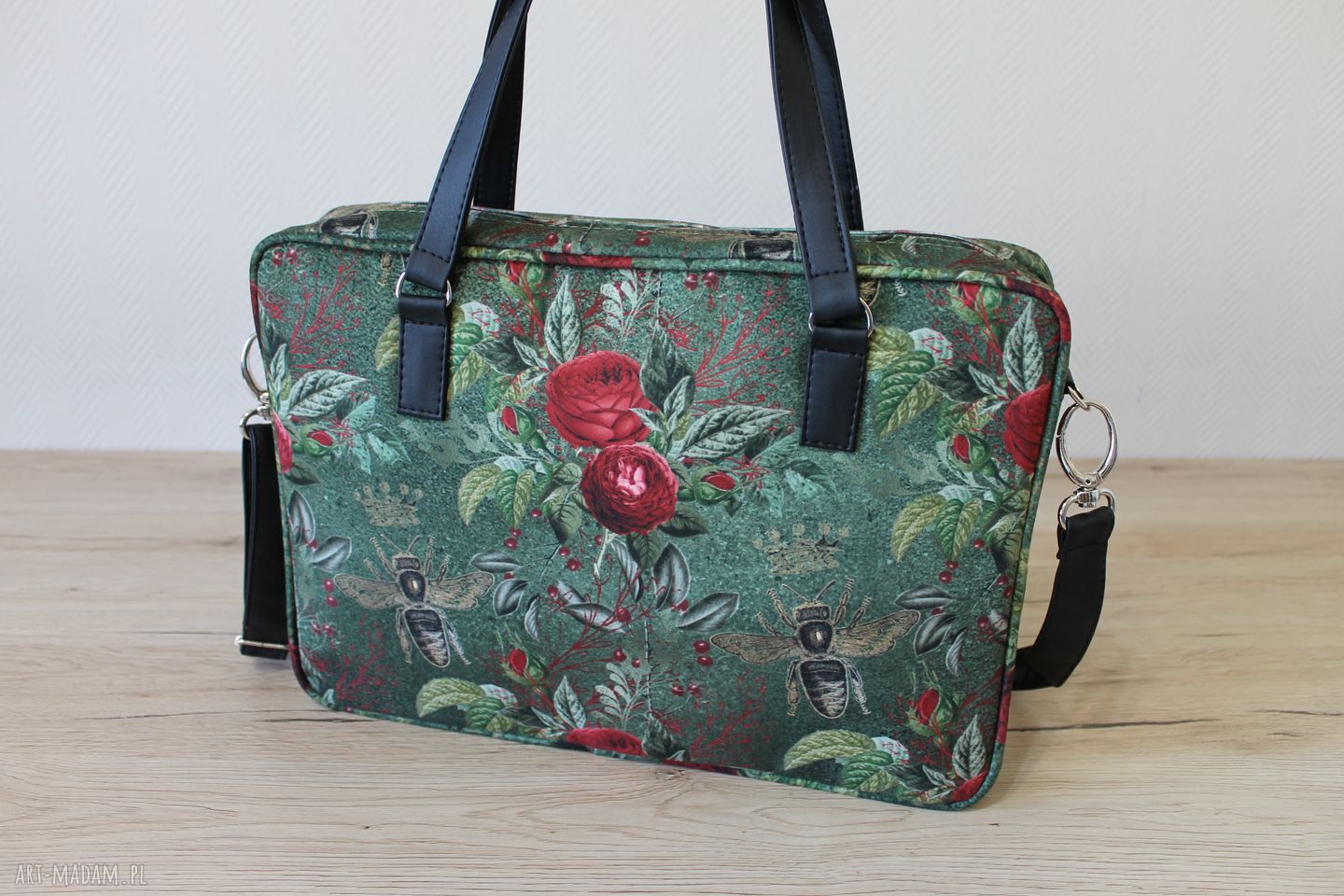 Ręcznie wykonana torba na laptop pszczoły - elegancka aktówka na święta