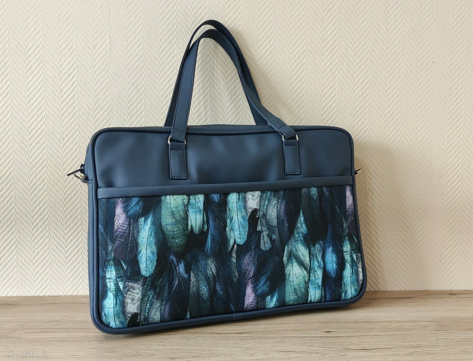 Torba na laptop 15,6 cala granat i piórka - elegancka aktówka i etui
