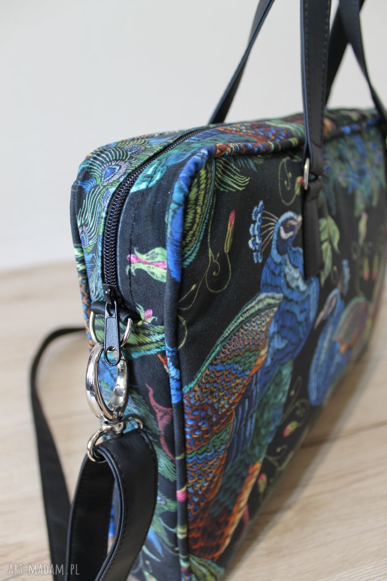Torba na laptop pawie - elegancka aktówka handmade
