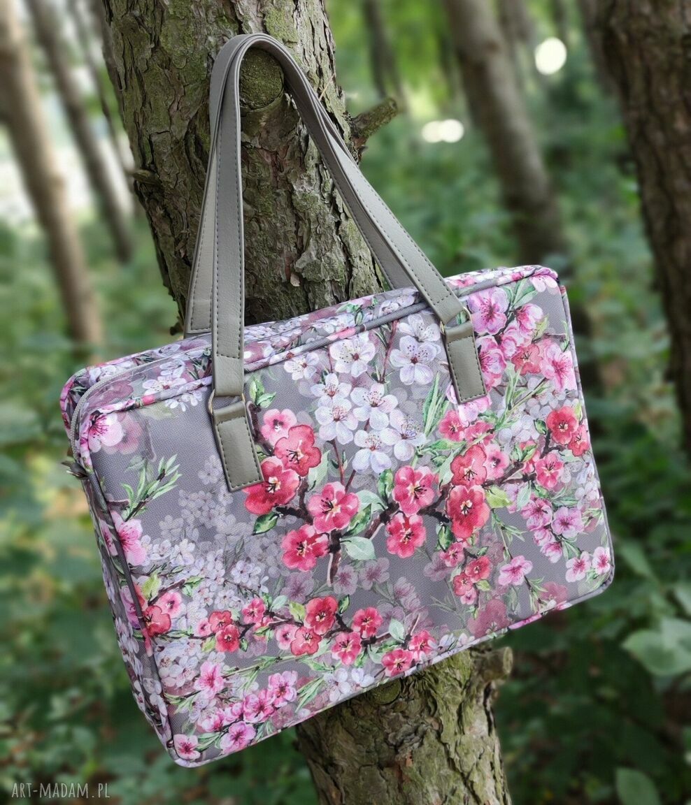 Torba na laptop 15,6 - kwiaty - elegancka aktówka handmade