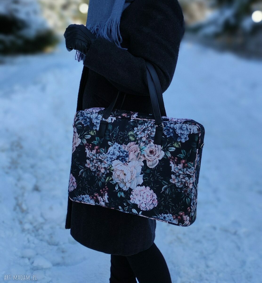 Torba na laptop 15,6 - granat i ważki (handmade)