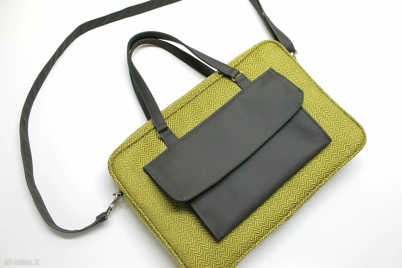 Torba na laptop - tkanina w jodełkę lemon