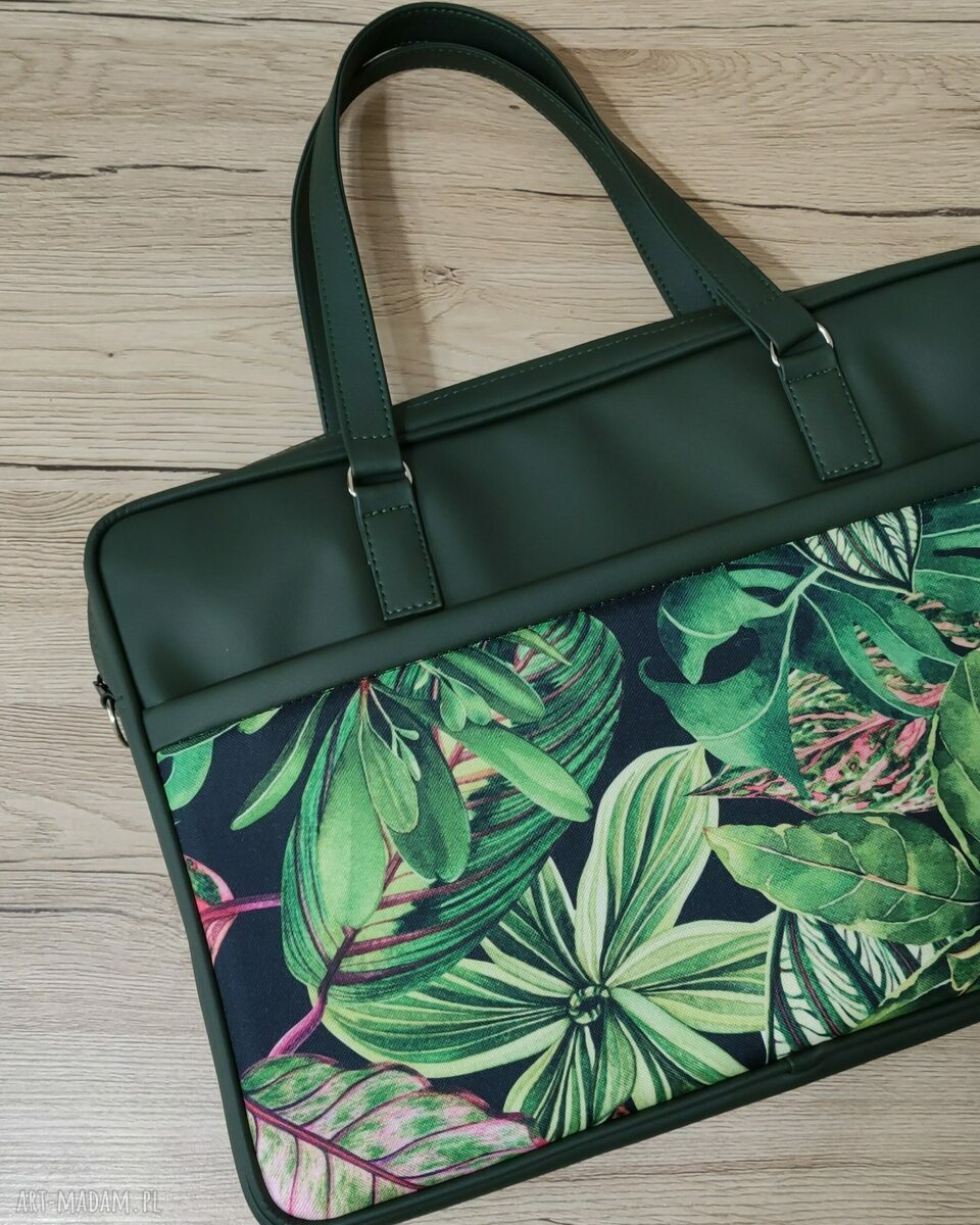 Torba na laptop - ciemny zielony i rośliny domowe