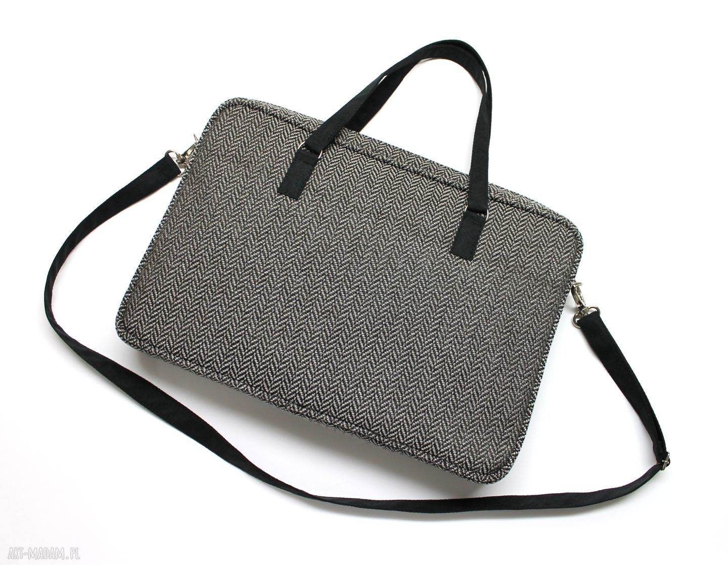 Elegancka torba na laptop 15,6 cala w jodełkę Grey - ręcznie wykonana aktówka