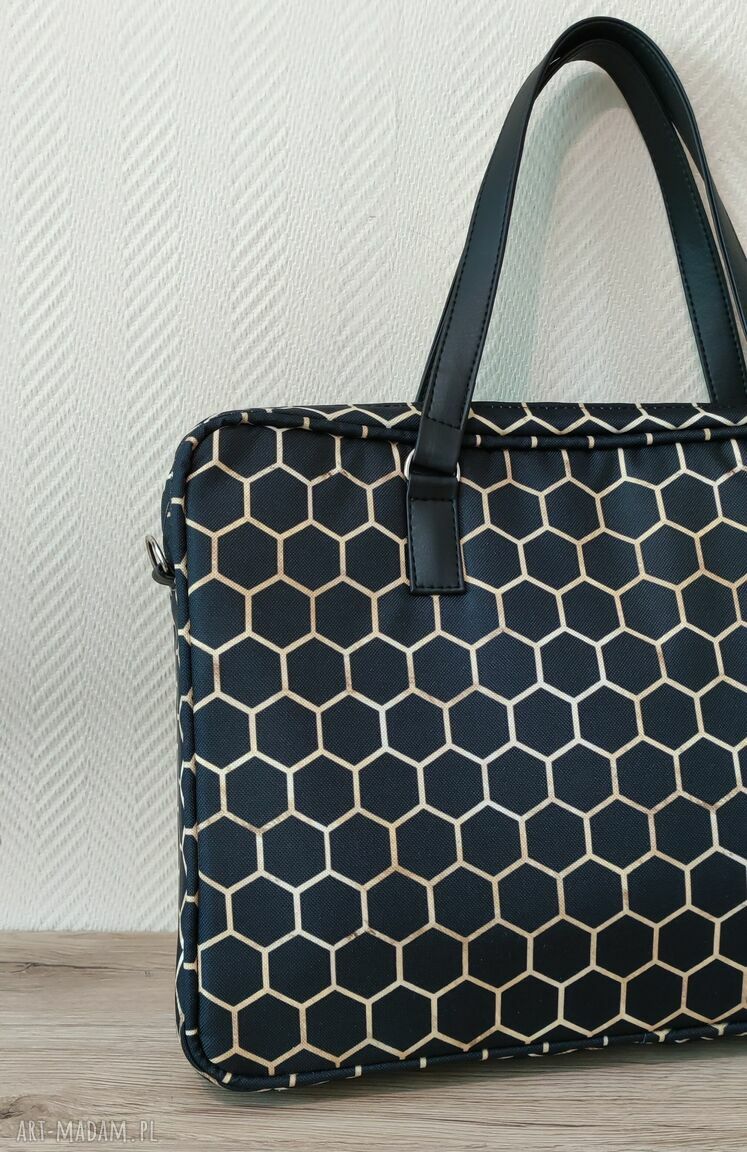 Torba na laptop 15,6 cali „Plastry miodu” - elegancka aktówka z wodoodpornej tkaniny