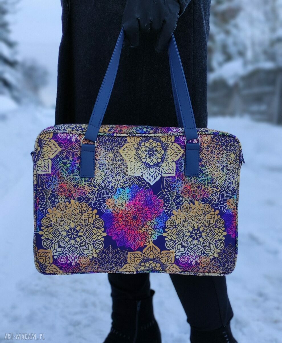 Torba na laptop 15,6 - granat i ważki (handmade)