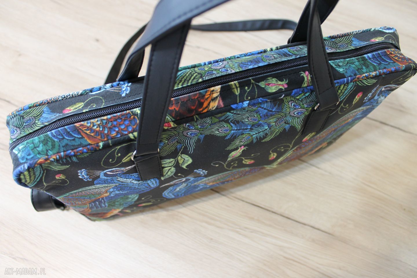 Torba na laptop pawie - elegancka aktówka handmade