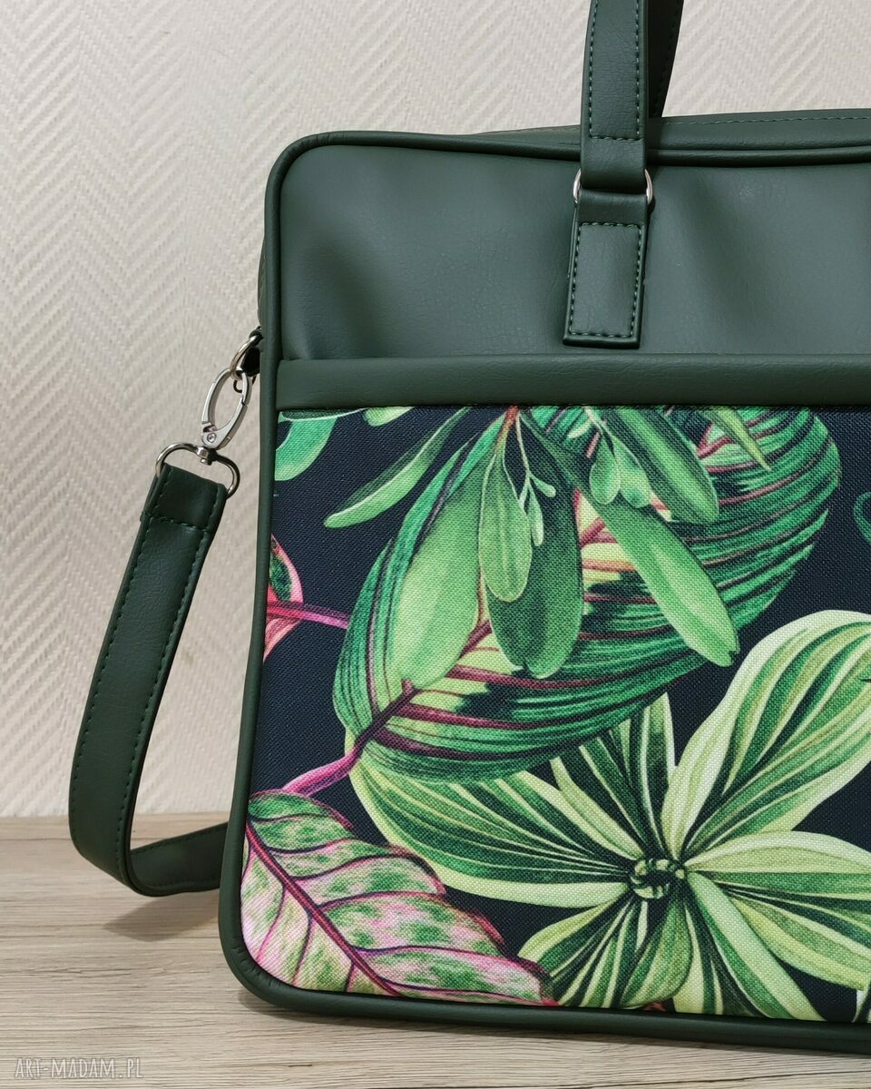 Torba na laptop - ciemny zielony i rośliny domowe
