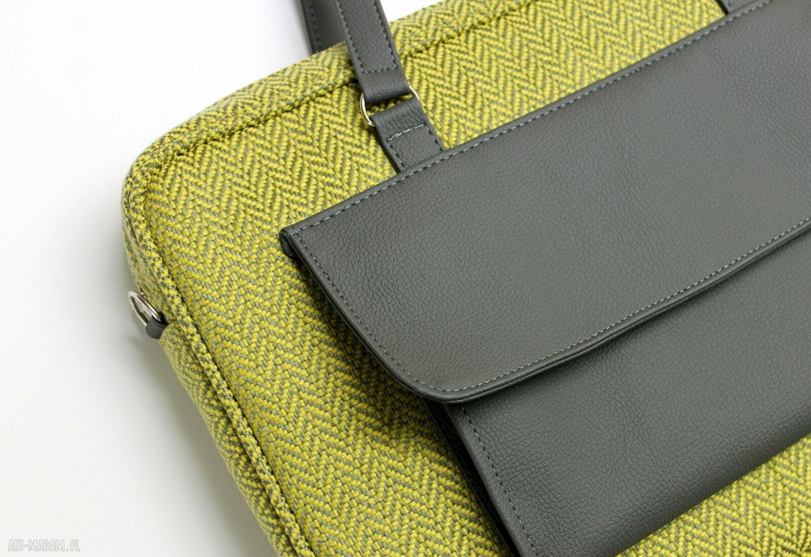 Torba na laptop - tkanina w jodełkę lemon