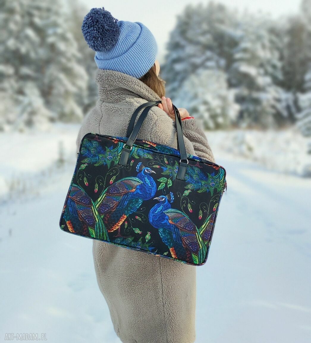 Torba na laptop 15,6 cala - pawie - ręczne wykonanie