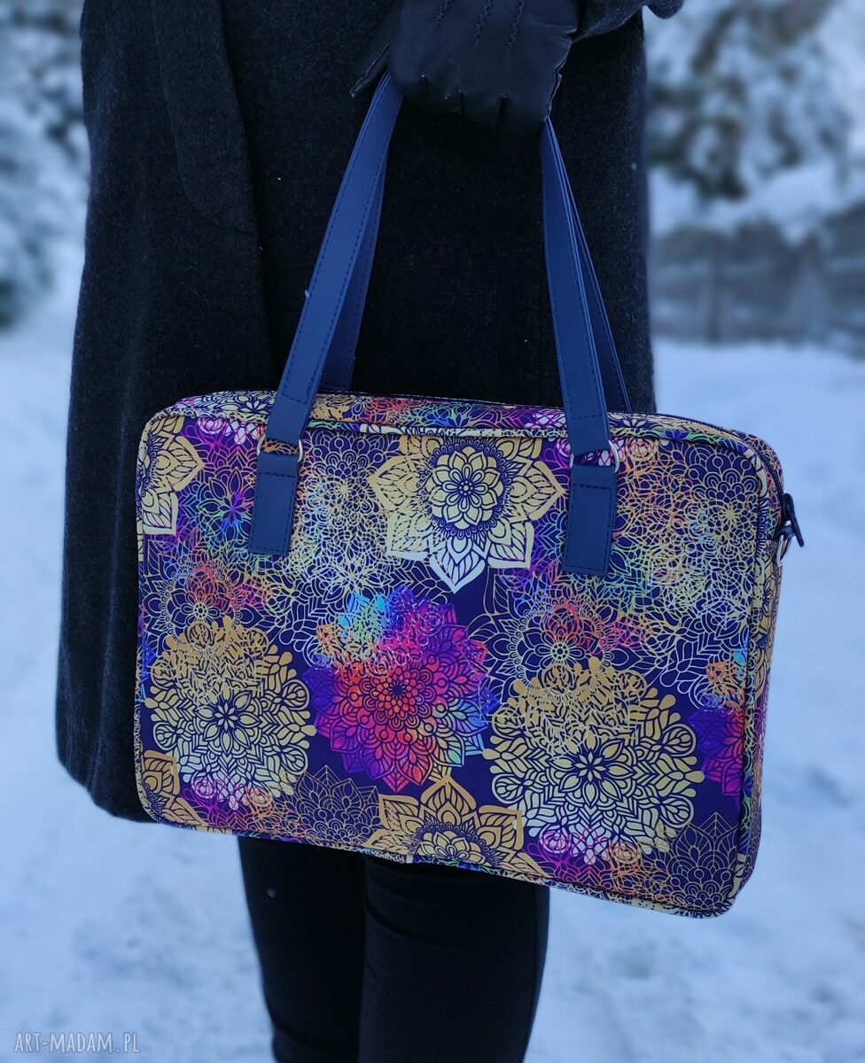 Torba na laptop 15,6 cala granat i piórka - elegancka aktówka i etui