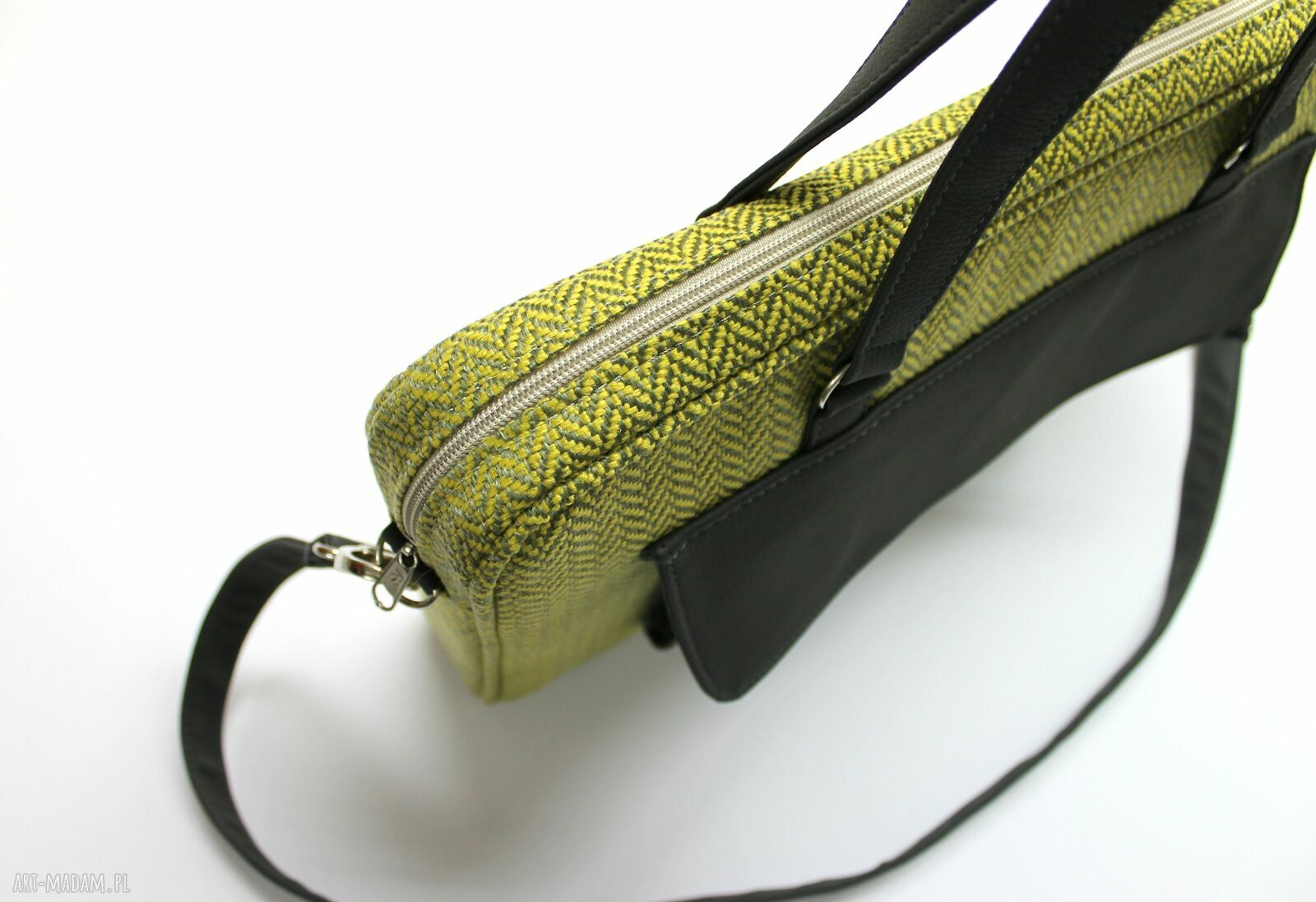 Torba na laptop - tkanina w jodełkę lemon