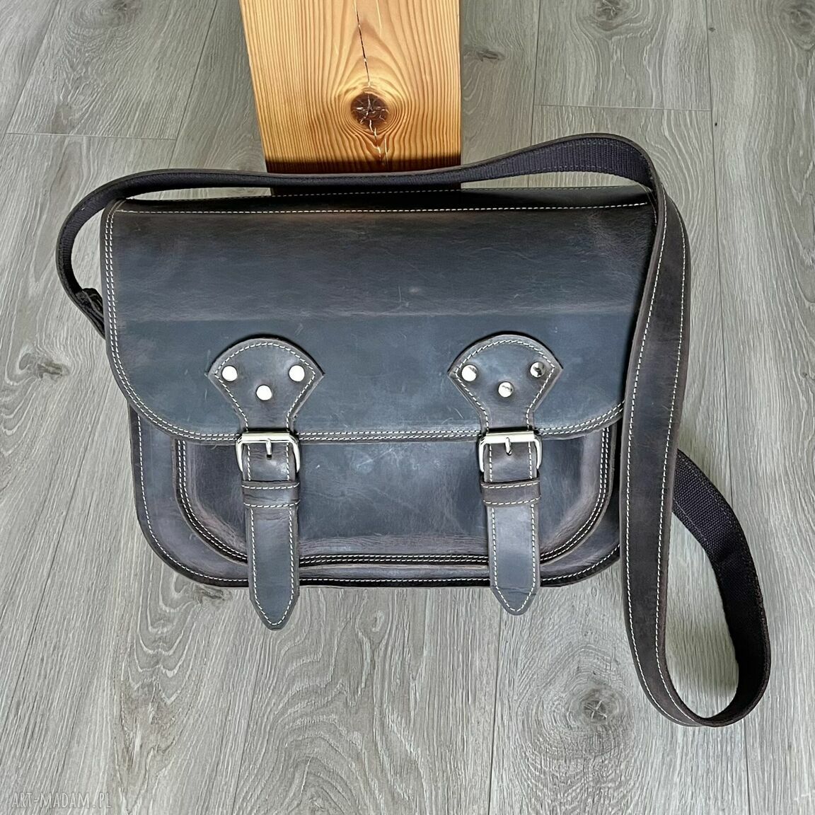 Duża brązowa torba skóry ramie stylu vintage laptopa skórzana