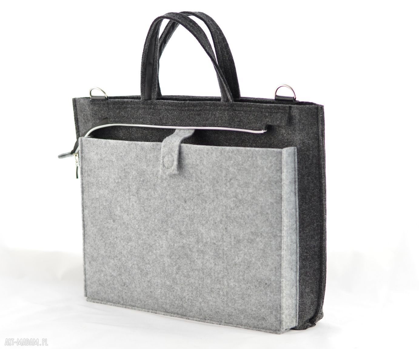 Torba na laptopa szara z kotkiem Hand Made