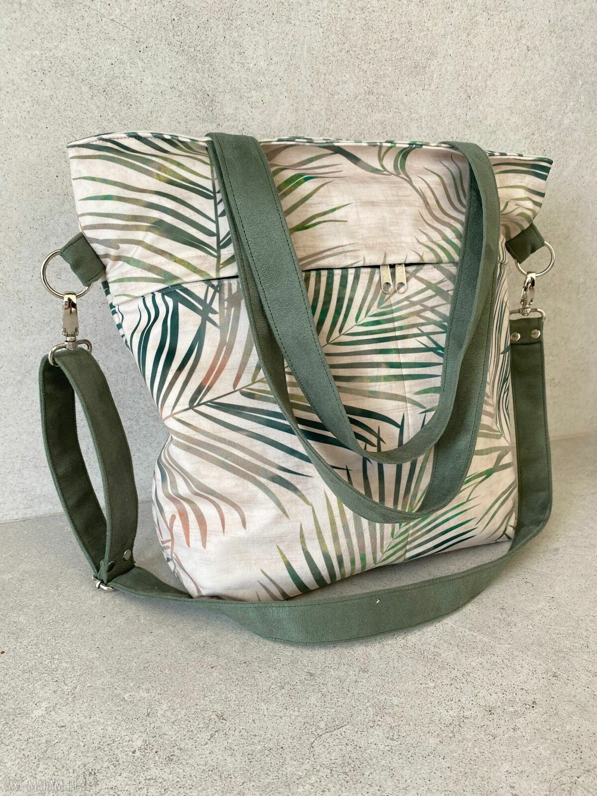 Torba na ramię w liście palmy - welur wegański handmade