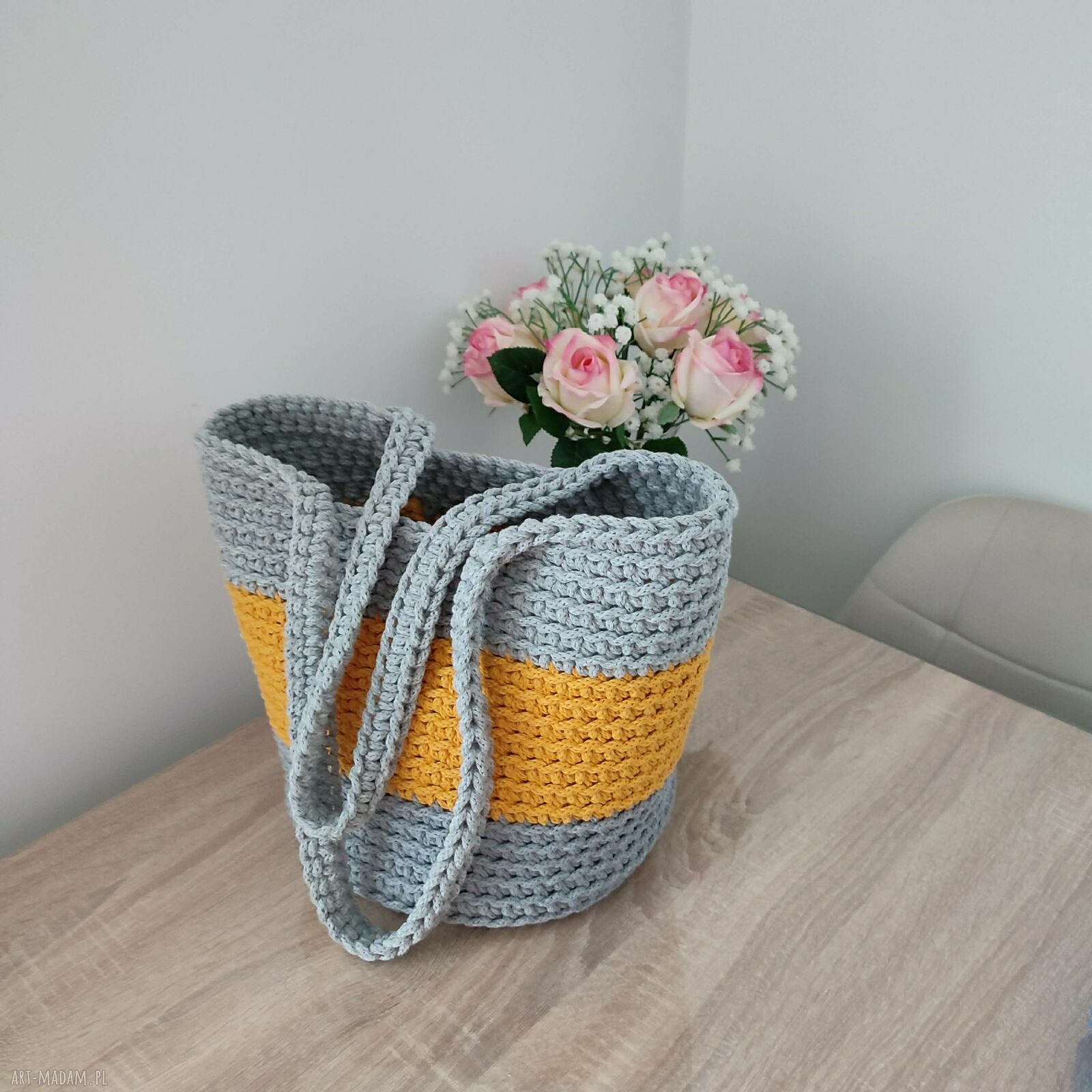 Torba na ramię szydełkowa ze sznurka bawełnianego 5 mm - 23 cm x 30 cm