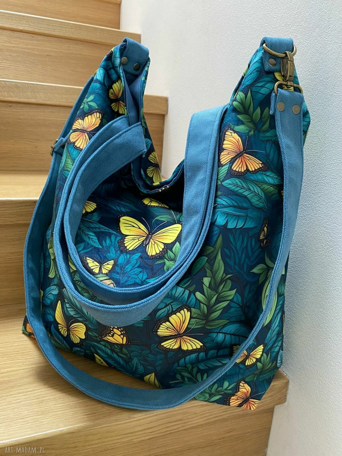 Torba na ramię XXL - welurowy print Motyle