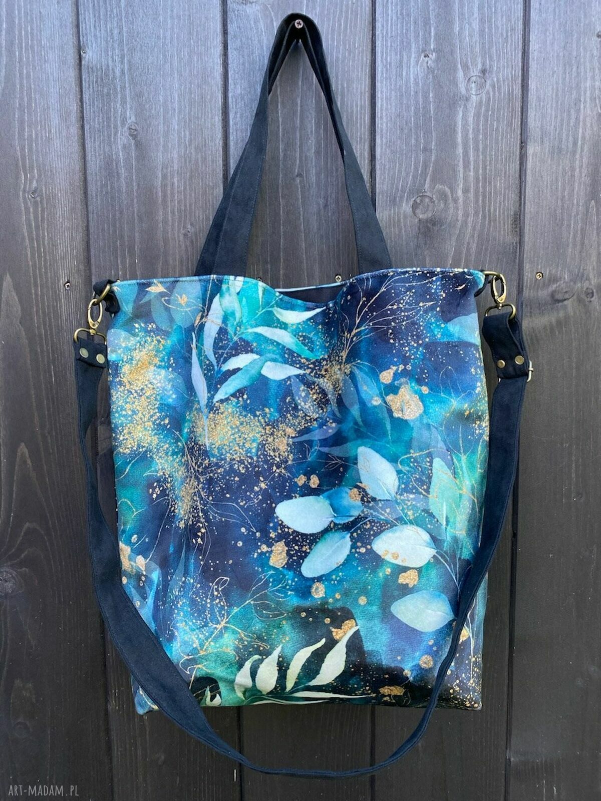 Torba na ramię XXL - print szuwary welur i zamsz syntetyczny