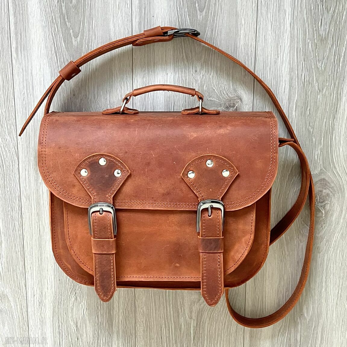 Torba ramię skóry „crazy horse” pomarańczowa klapą skórzana