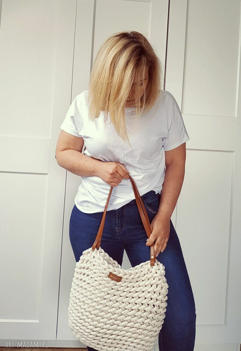Torba Boho Wave Bag na szydełku ecru - torba typu worek na ramię