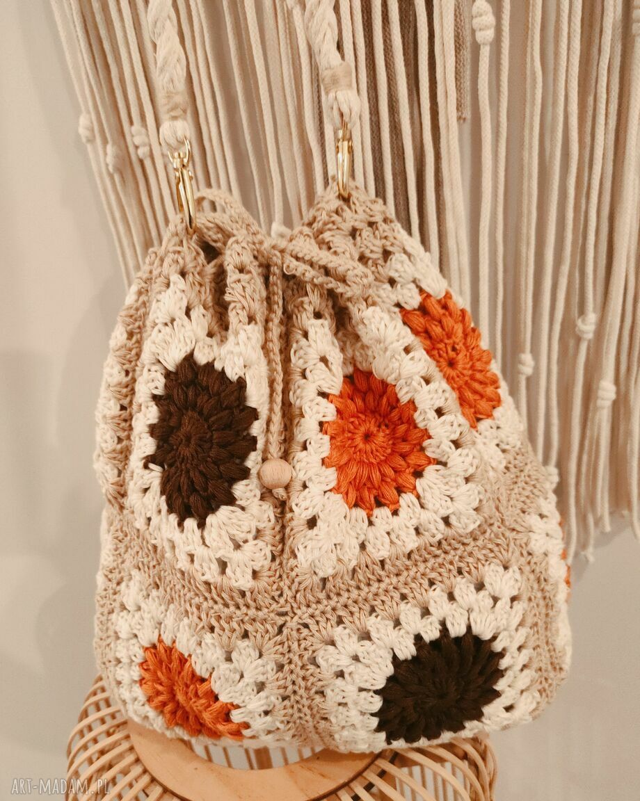 Torba szydełkowa Sznurkowelove - boho z ozdobnych kwadratów