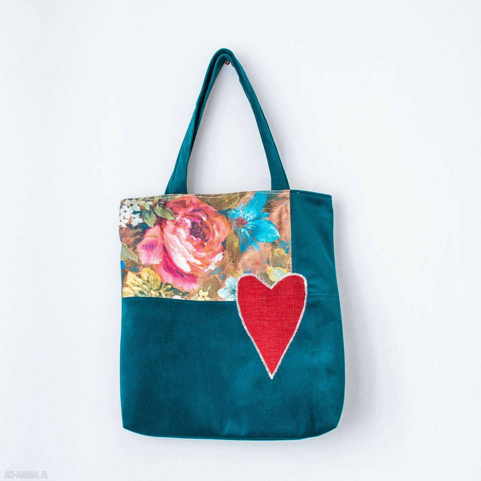 Torba na zakupy handmade Zakochana ogrodniczka - czerwone serce