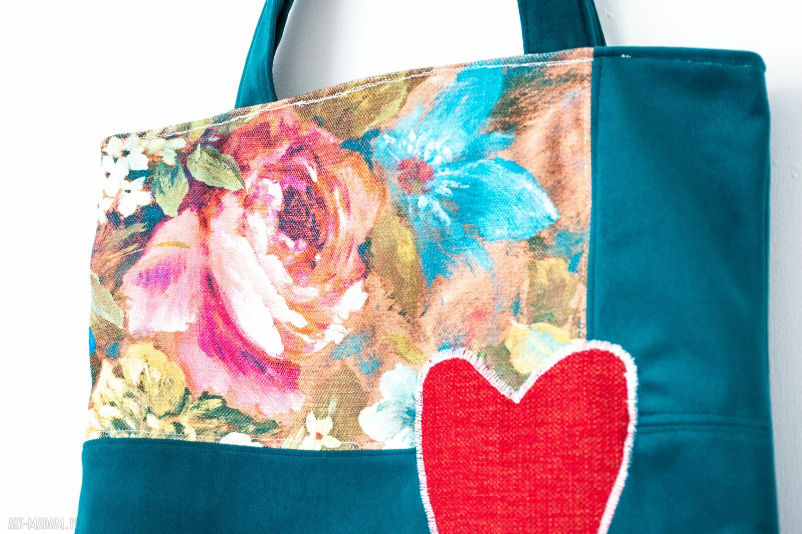 Torba na zakupy handmade Zakochana ogrodniczka - czerwone serce