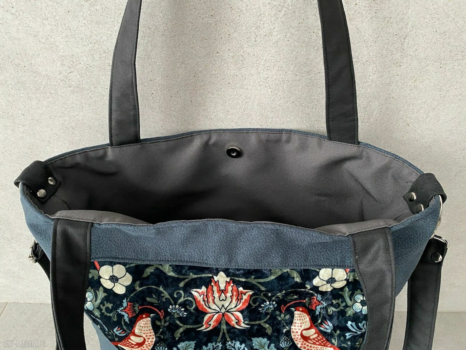 Torba na ramię XXL - ornament z ptaszkami