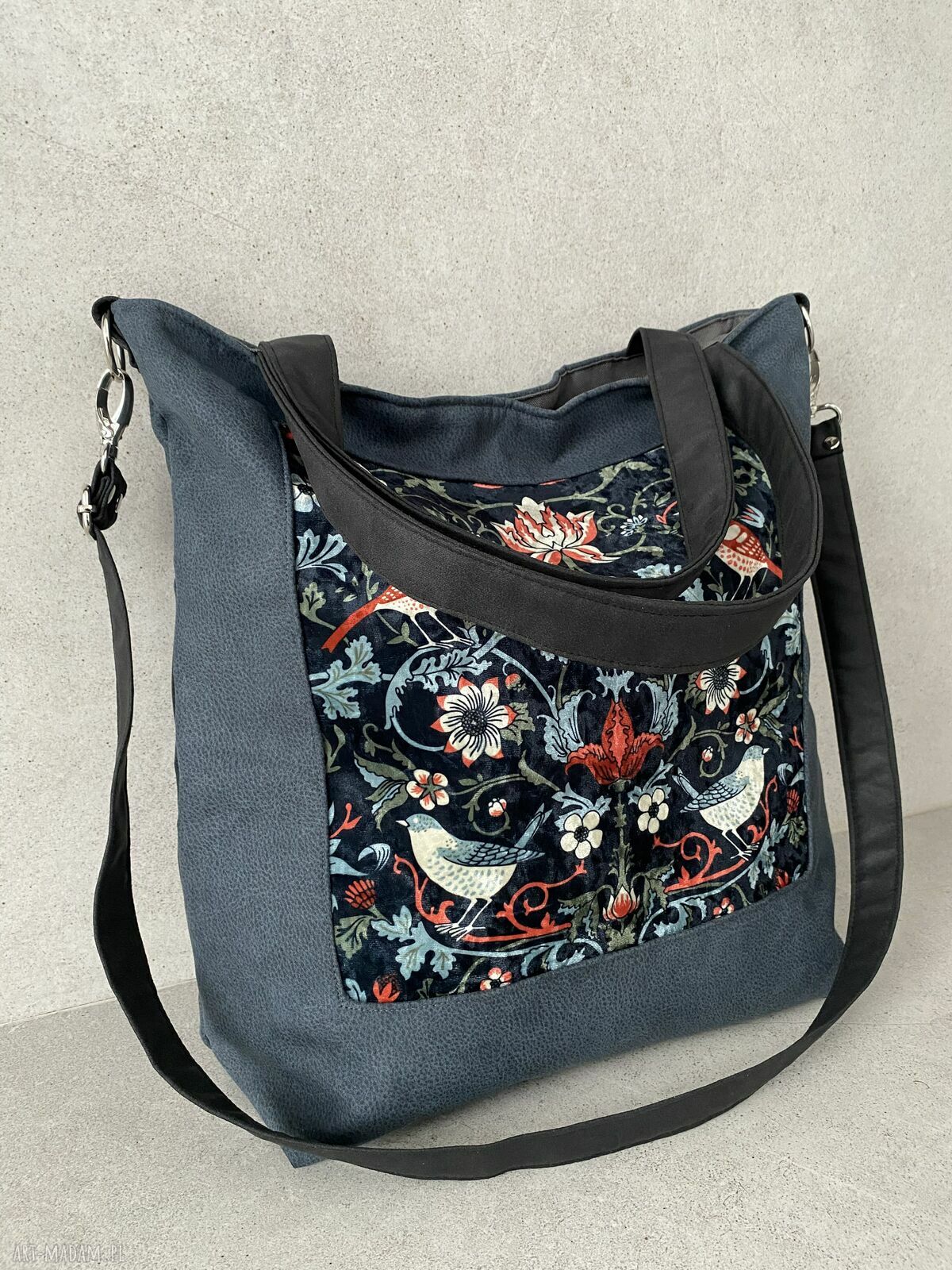 Torba na ramię XXL - ornament z ptaszkami