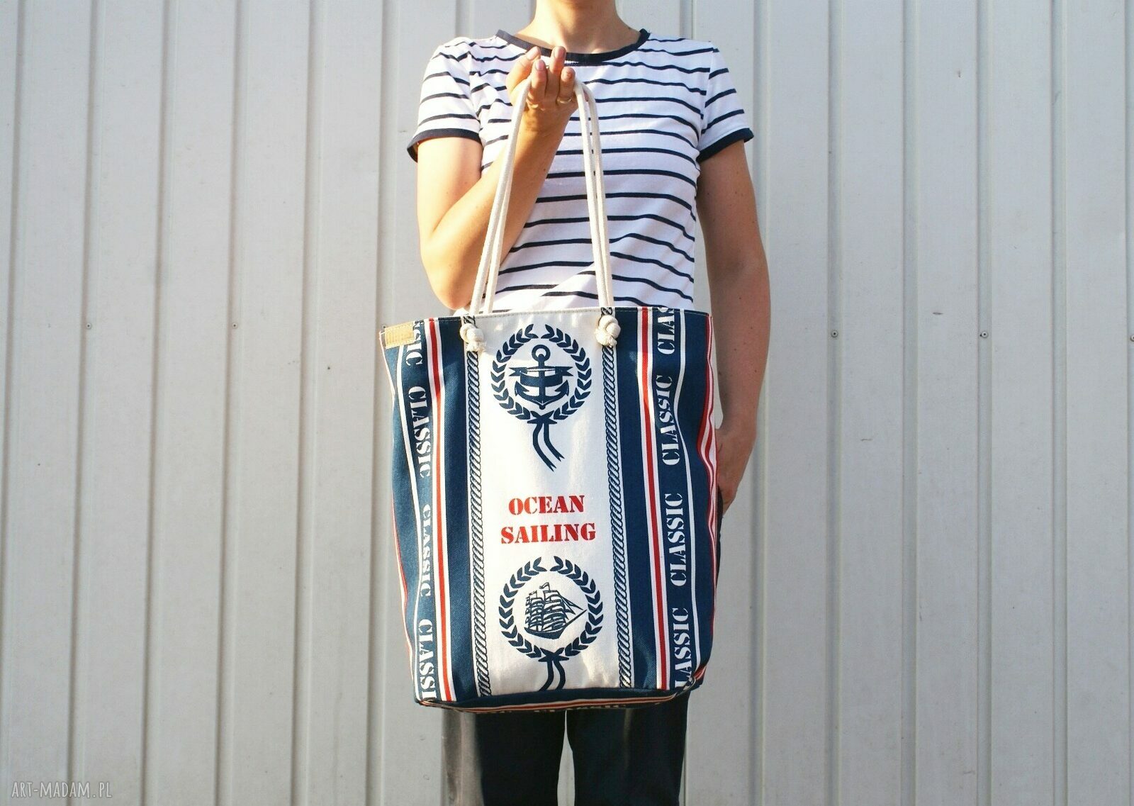 Owal shopper marynarskie płótno Handmade