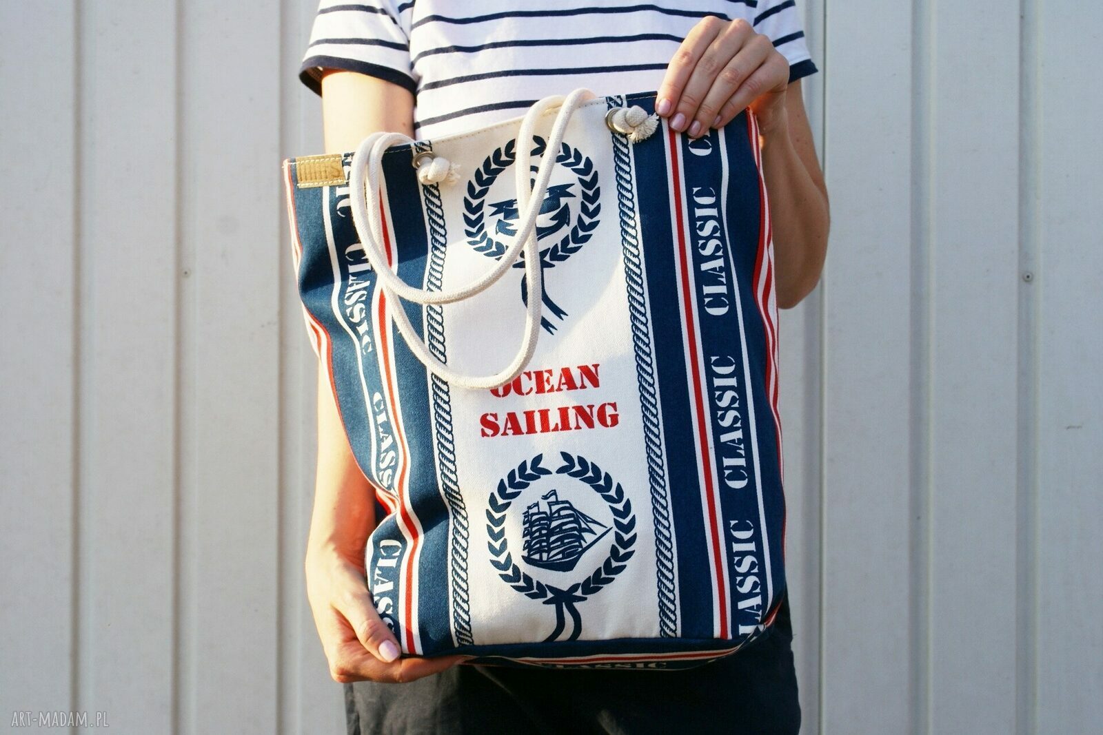 Owal shopper marynarskie płótno Handmade