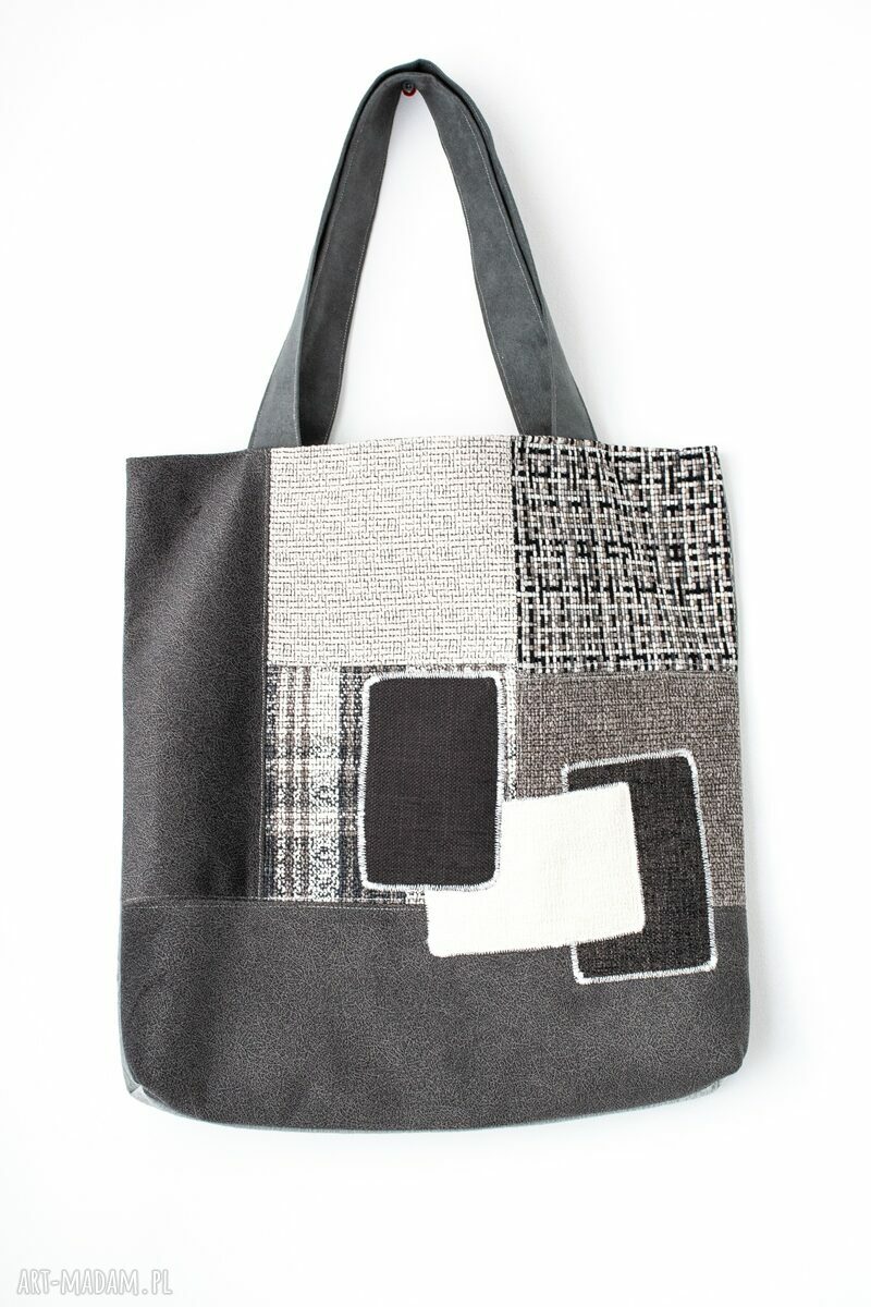 Torba na zakupy Geometria szara - patchwork